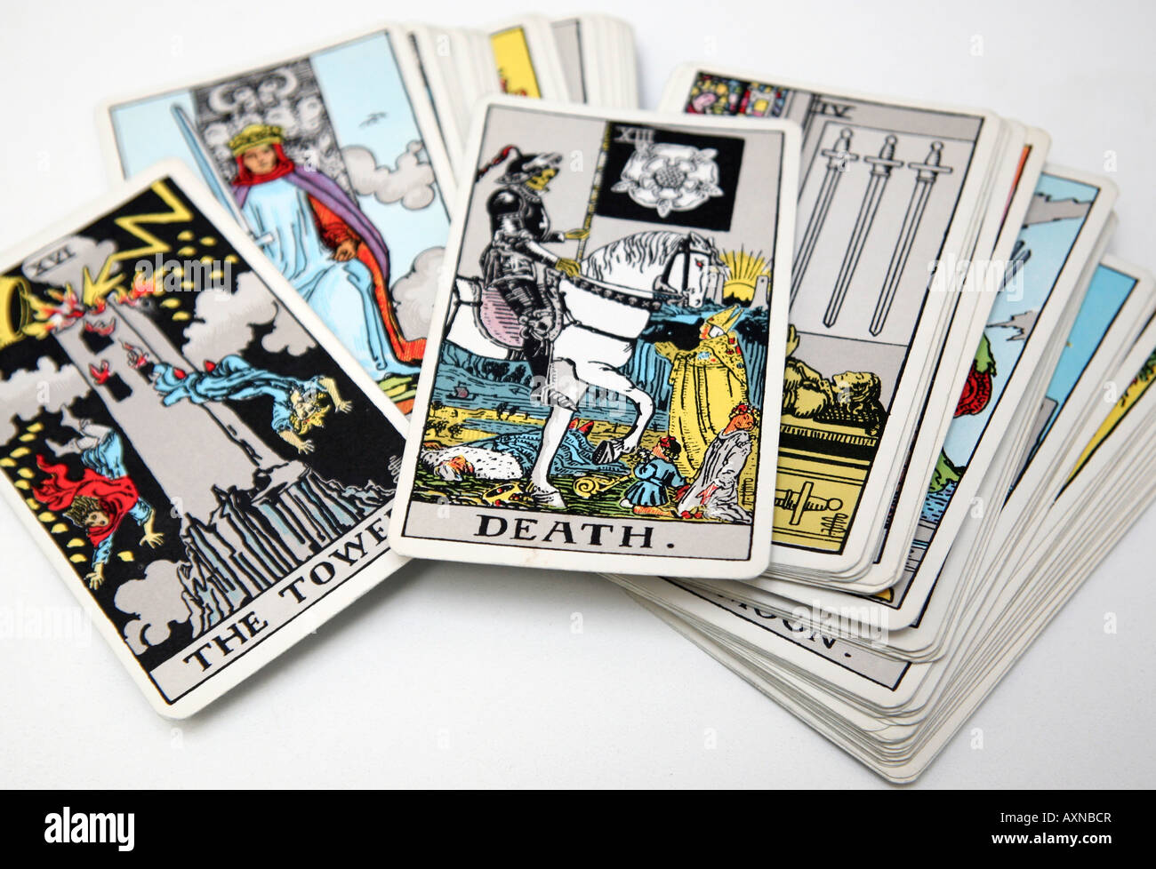 Pack of Tarot cards with Death card Stock Photo