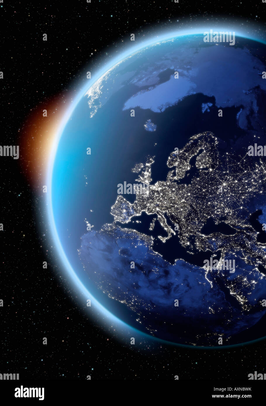satellite image of planet earth Europe at night Stock Photo