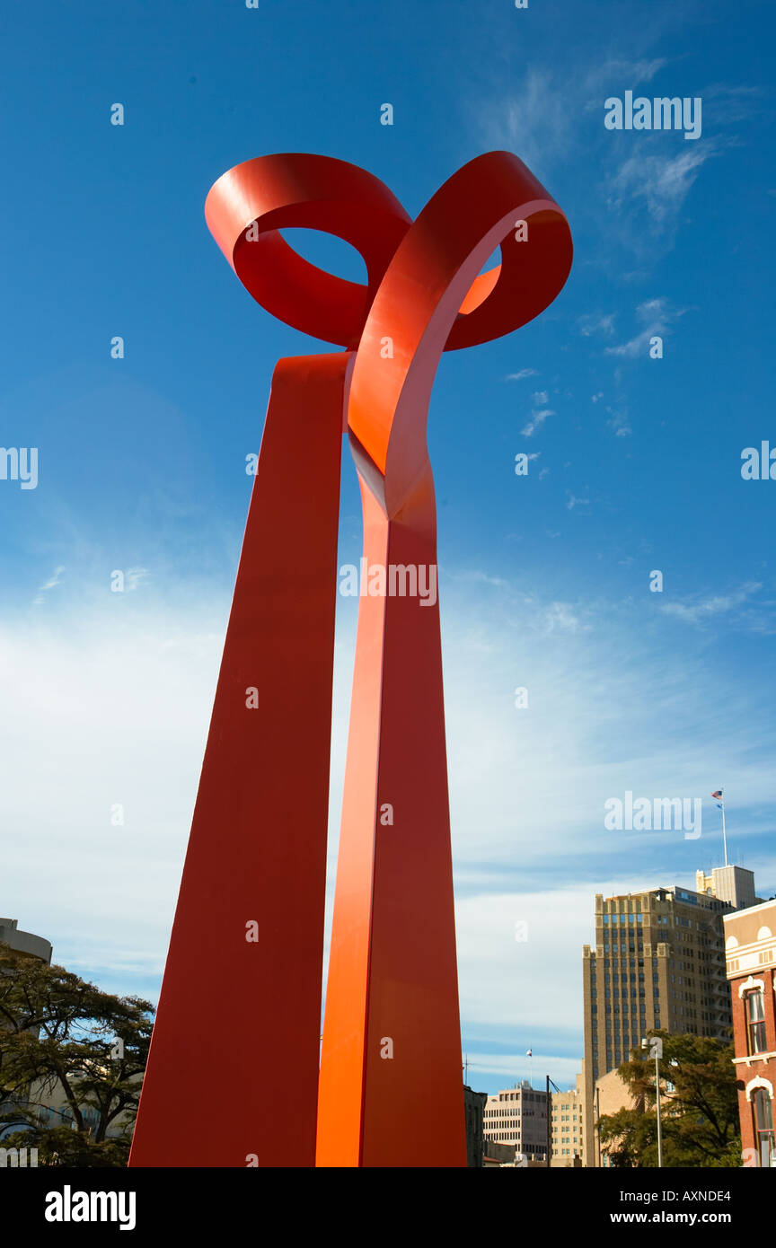 Texas San Antonio Torch Of Friendship Outdoor Art Sculpture Near Rivercenter Mall Bright Orange Plaza Area Texas San Antonio Torch Of Friendship Outdoor Art Sculpture Near Rivercenter Mall Bright Orange Plaza Area