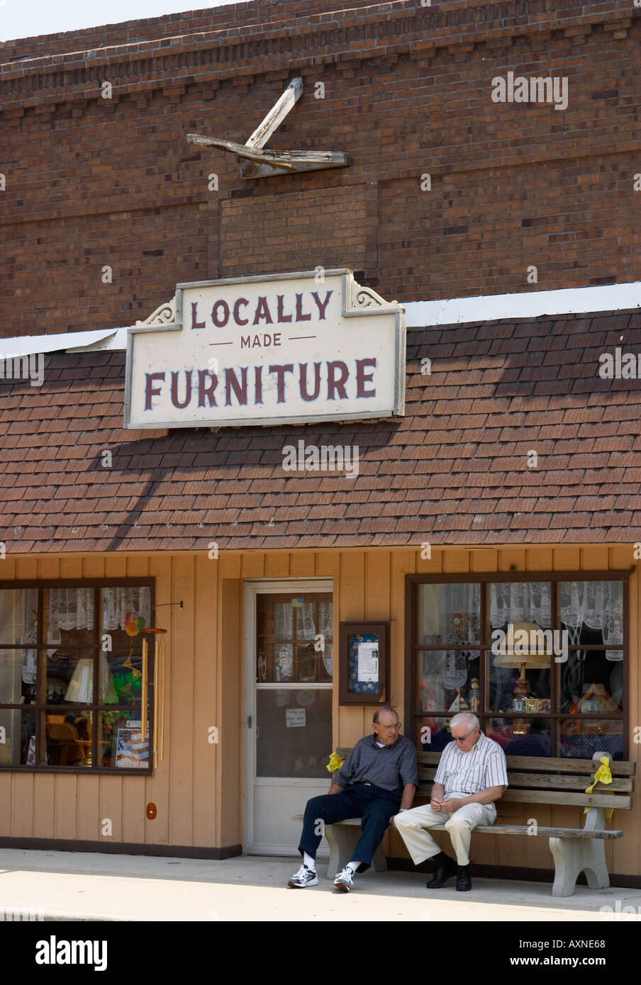 Illinois Arthur Two Men Sit Bench Outside Store Local Furniture