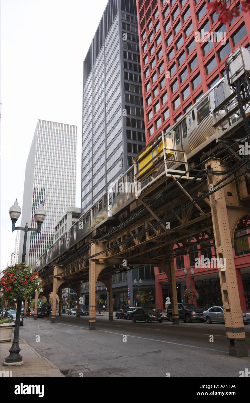 TRANSPORTATION Chicago Illinois El train on elevated tracks Wabash ...