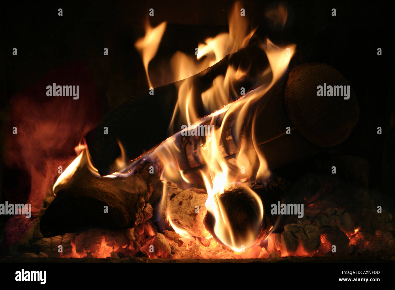 Open fire in house Stock Photo