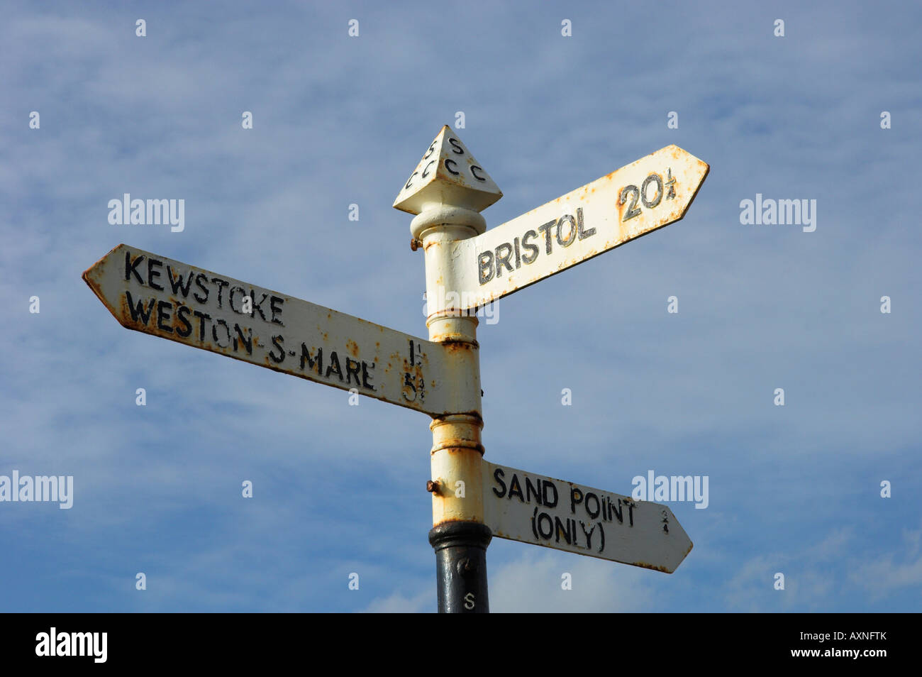 Old street way sign Bristol Weston s Mare Sand Point in England Stock Photo