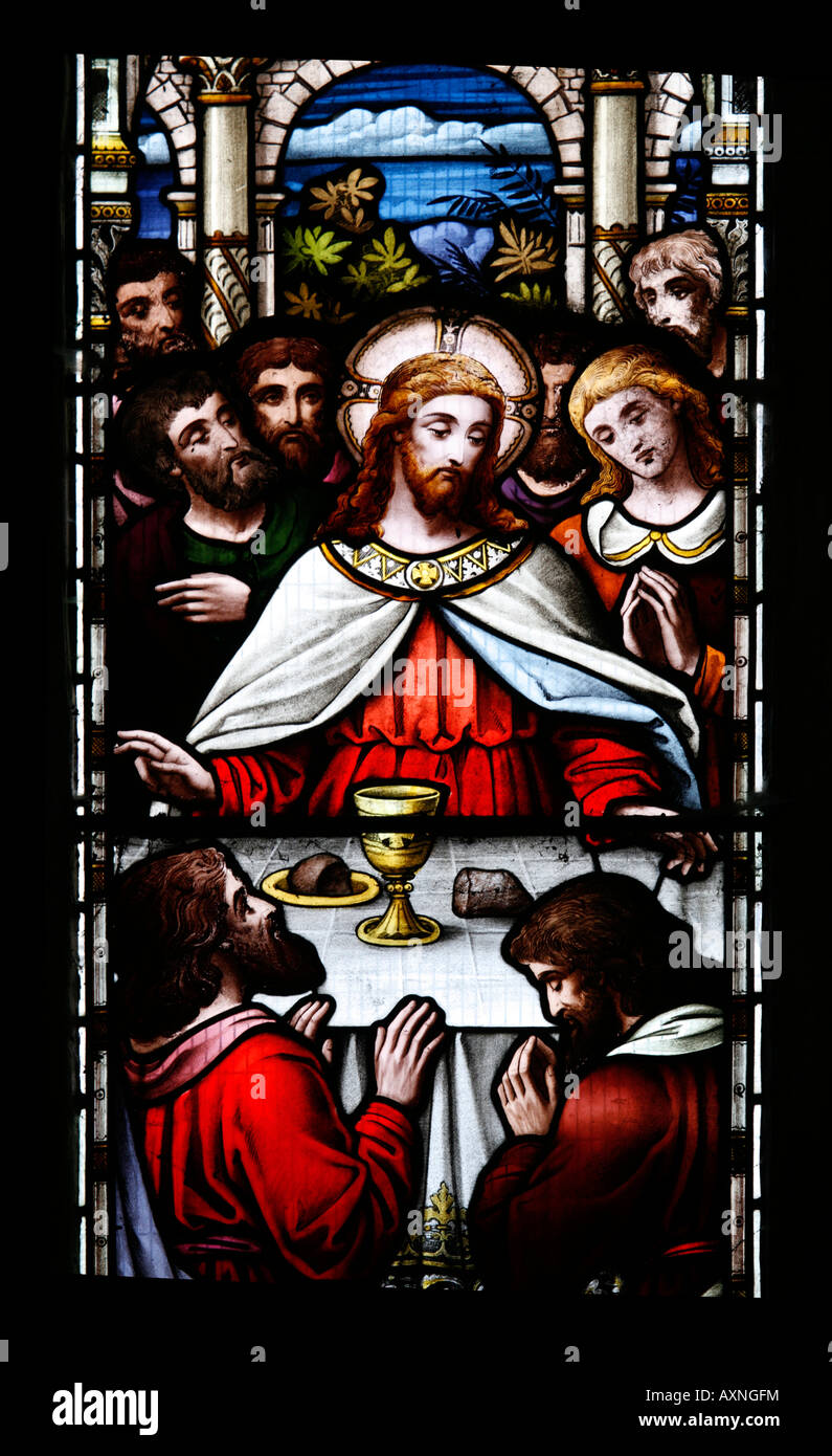 Stained Glass Window depicting The Last Supper Stock Photo