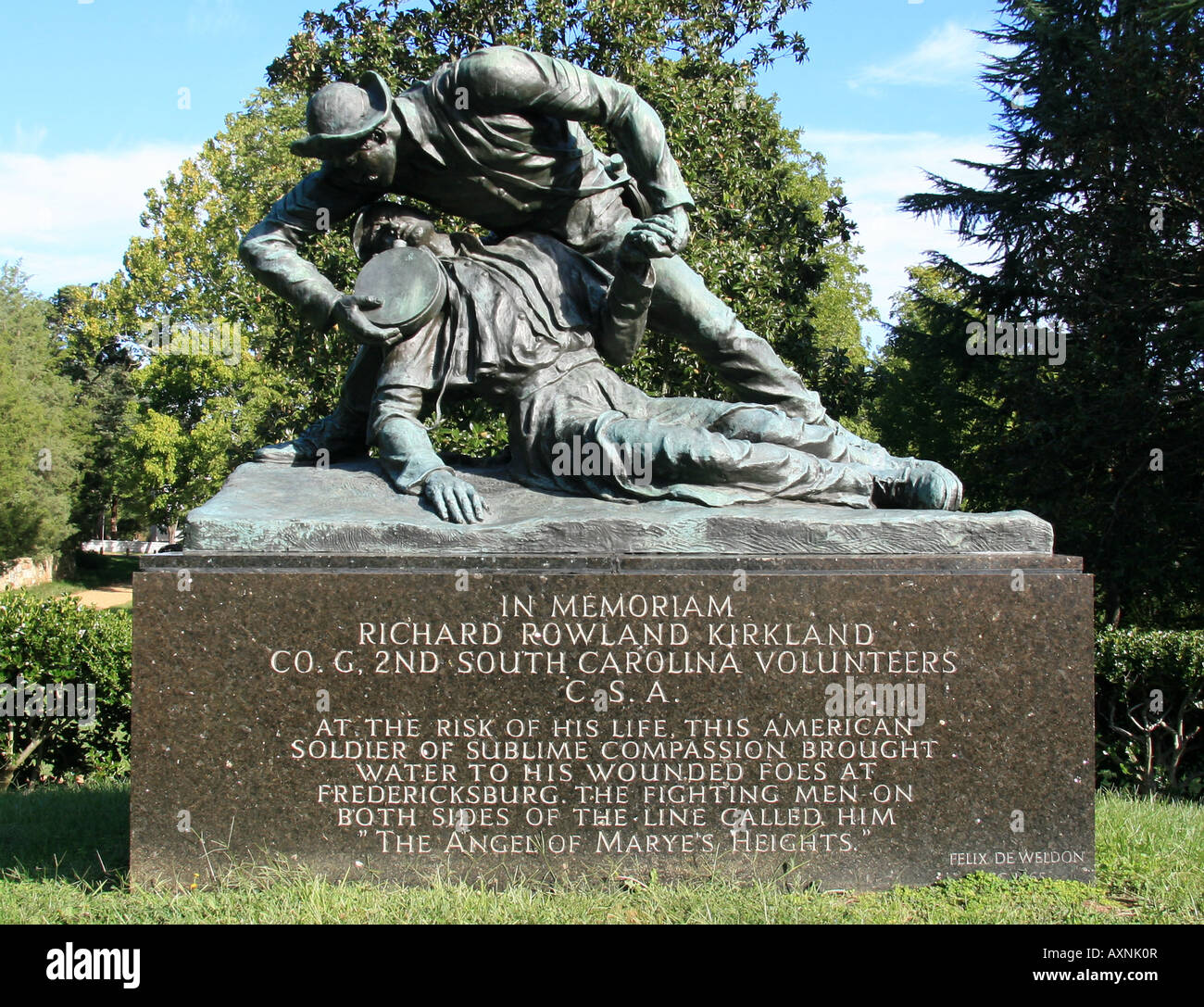 The Statue dedicated to Richard Kirkland, the Angel of Marye's Heights, Fredericksburg, VA. Stock Photo