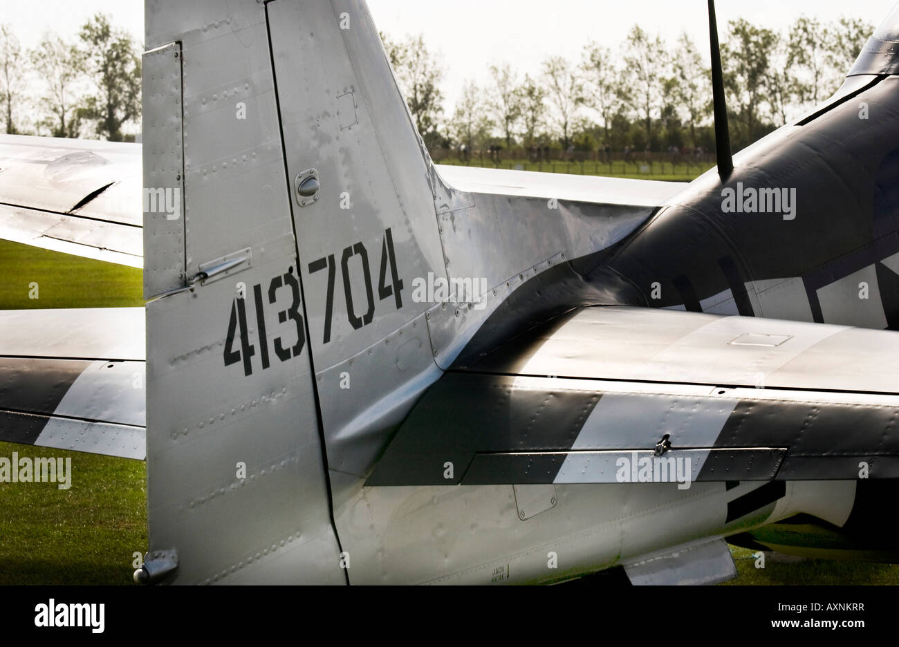 North American P-51D Mustang fighter plane second world war WWII under blue sky B7 USAF tail Stock Photo