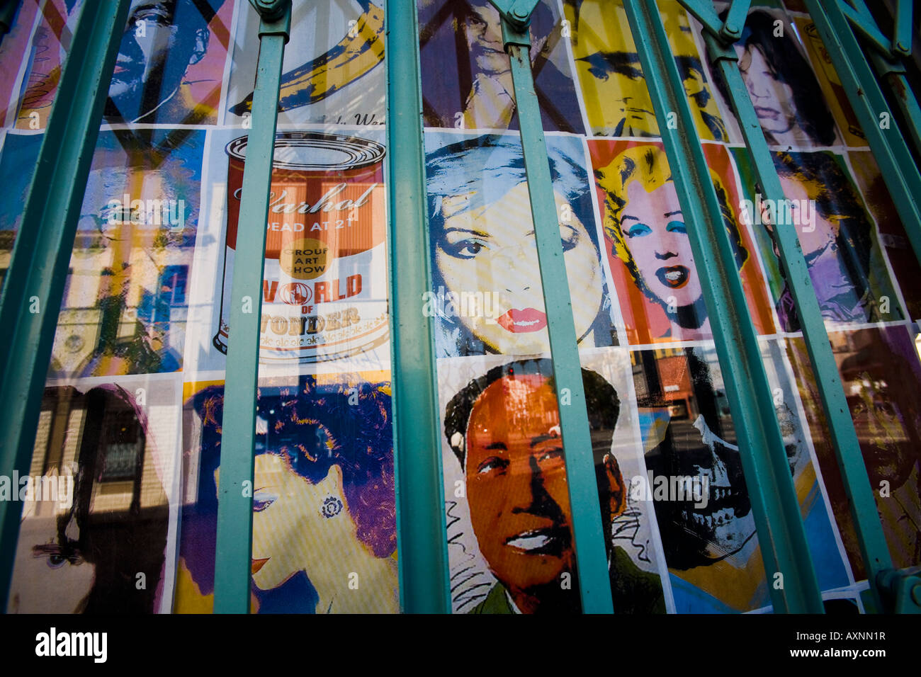 Shop window with Andy Warhol's images of Chairman Mao Marilyn Monroe etc Stock Photo