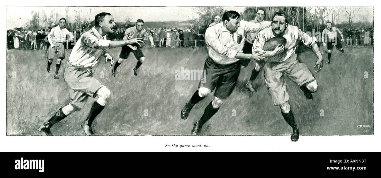 The Game Went On Edwardian magazine illustration of a rugby match Stock Photo
