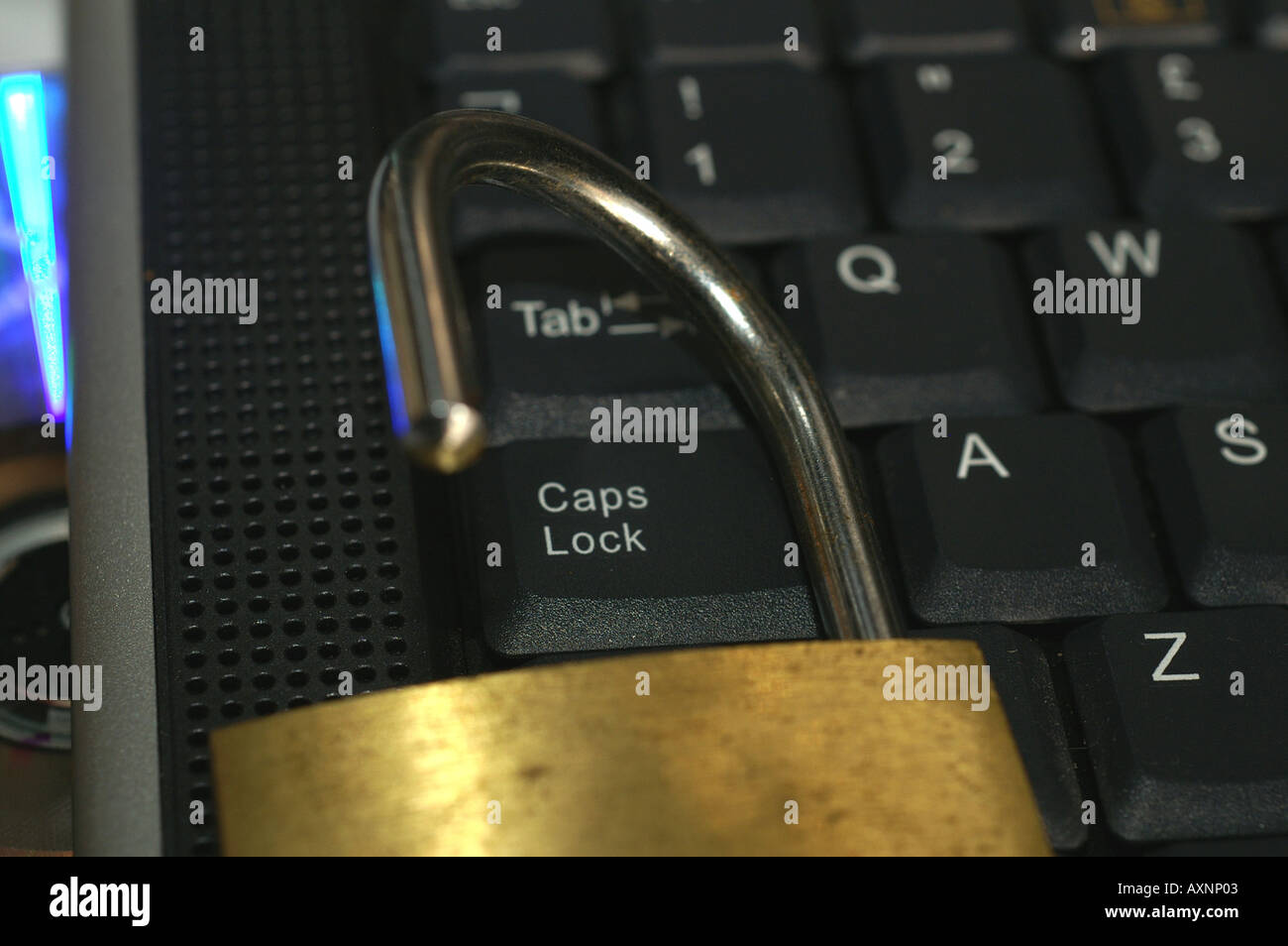 Open padlock around Caps lock key on laptop keyboard Stock Photo Alamy