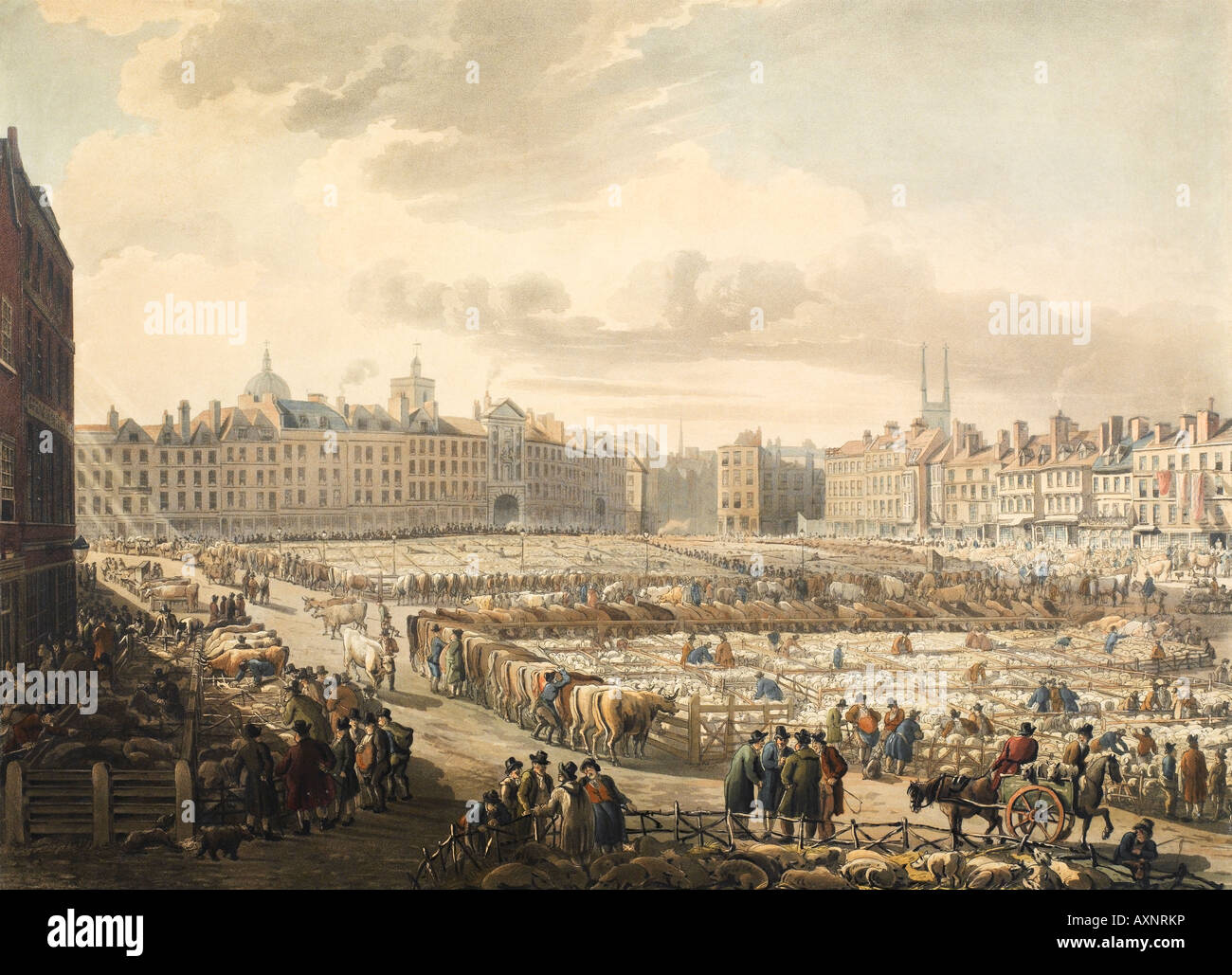 Illustration of Smithfield market London England livestock meat market