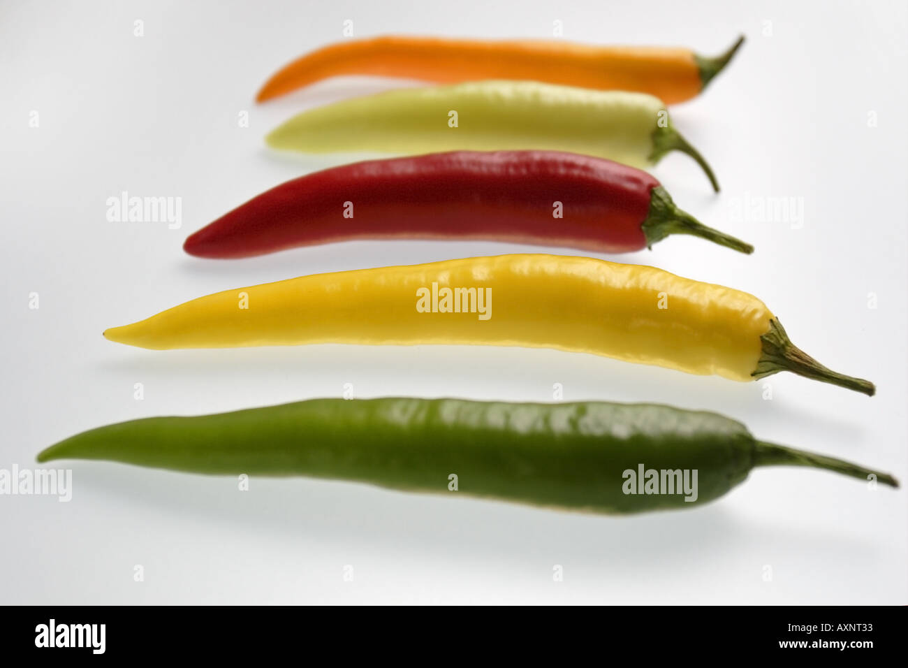 Assorted chilli peppers Stock Photo