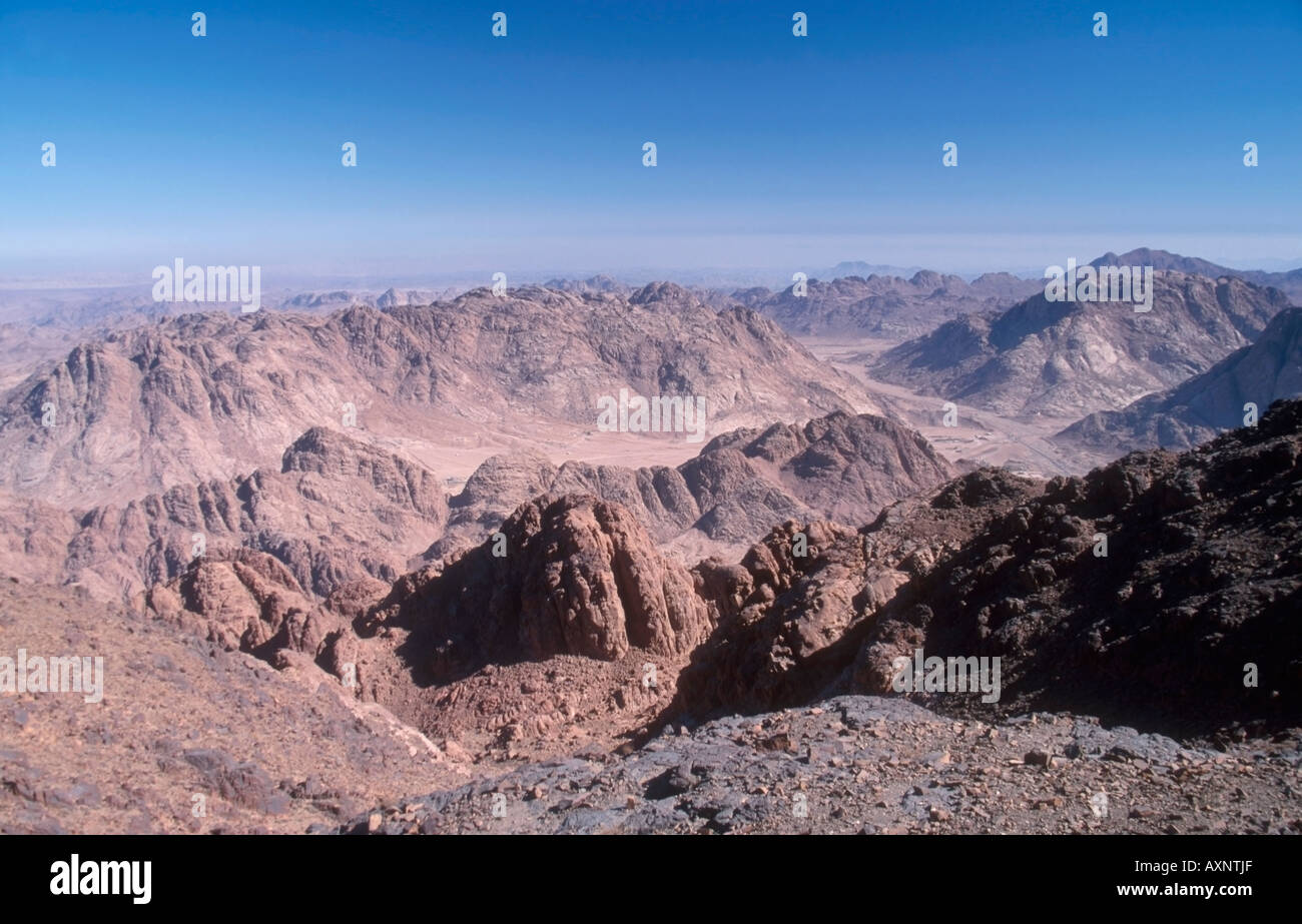 Distant el Milga village from Gebel Abbas Basha, High Mountains of Southern Sinai,  Egypt Stock Photo