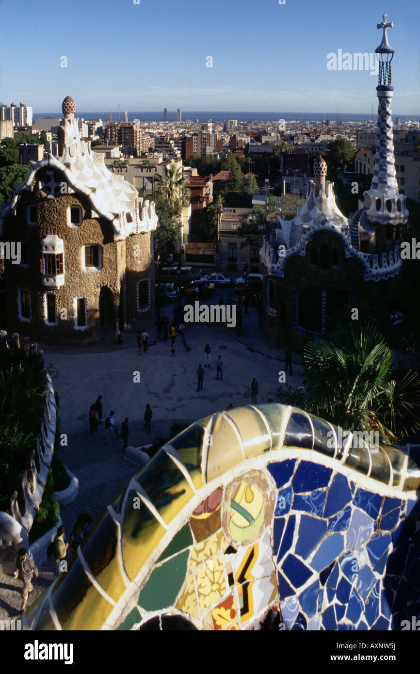 View from Parc Güell, the park designed by Antoni Gaudi, towards the ...