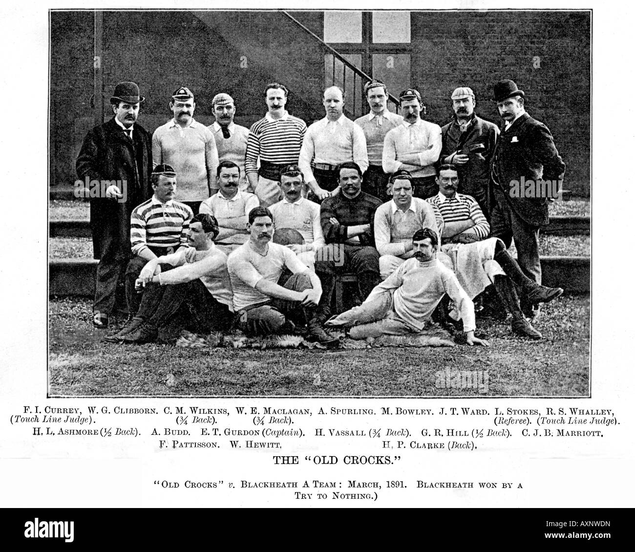 The Old Crocks 1891 photo of a distinguished team of older players which played the Blackheath rugby Club in March Stock Photo