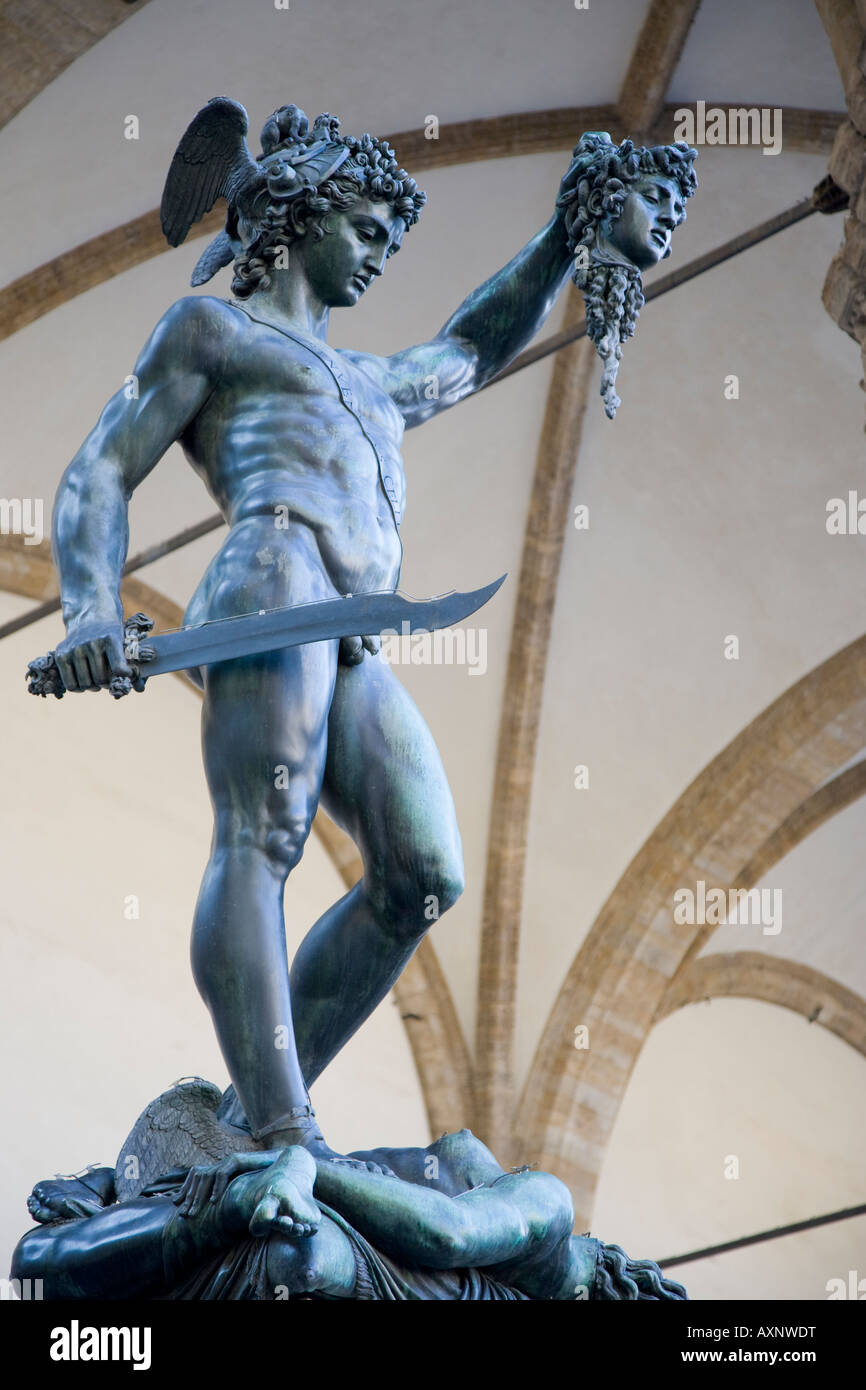 Benvenuto Cellini s Perseus in the Loggia della Signoria Florence Italy Stock Photo