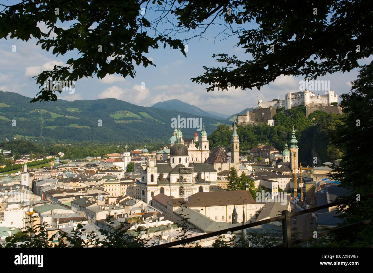 Europe Austria Saltzburg cityscape showing Schloss Hohensalzburg Stock Photo