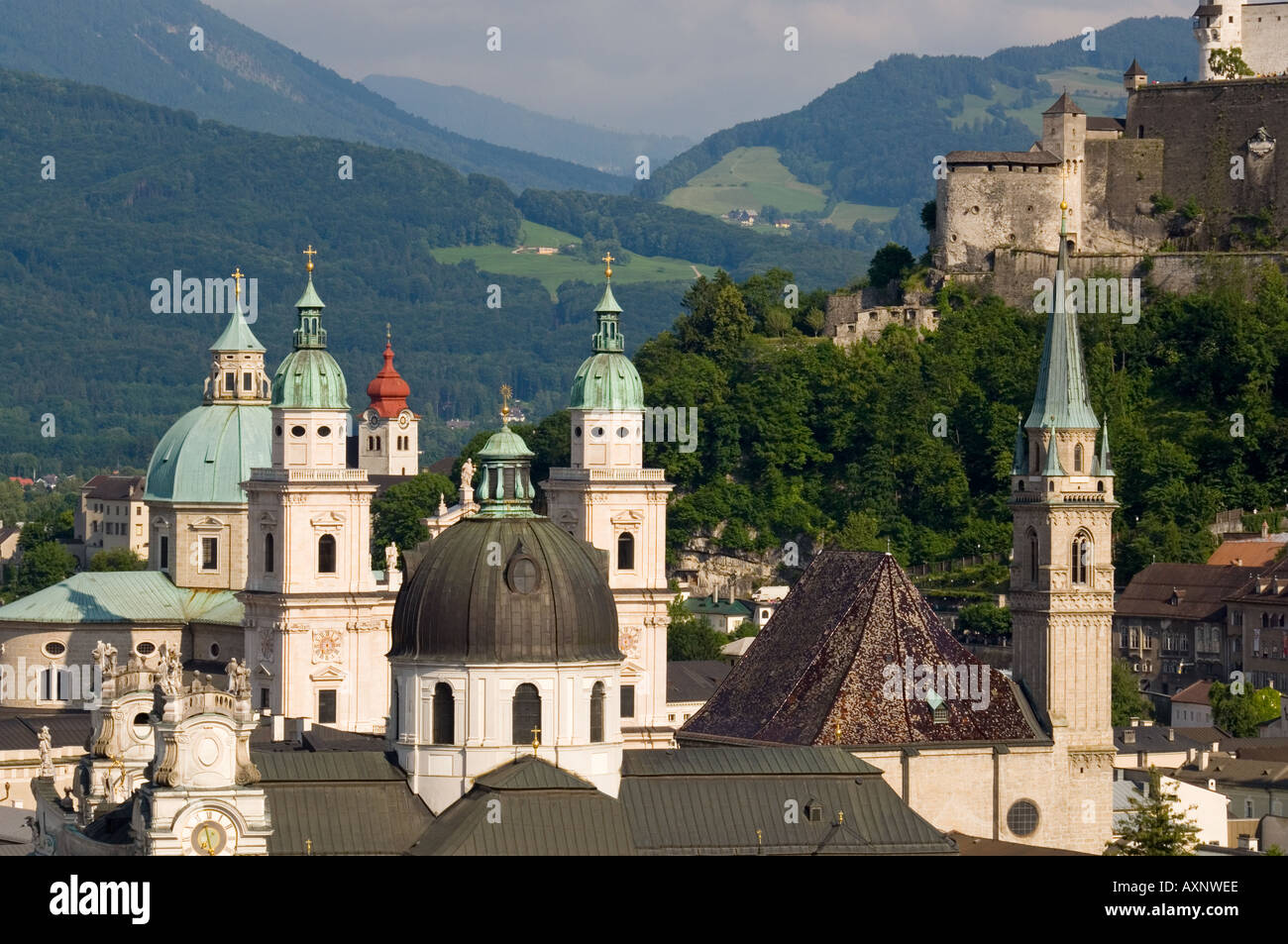Europe Austria Saltzburg church spires towers Stock Photo