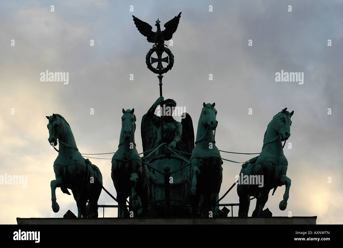 Detail of the Quadriga on top of Brandenburg Gate in Berlin, Germany. Stock Photo