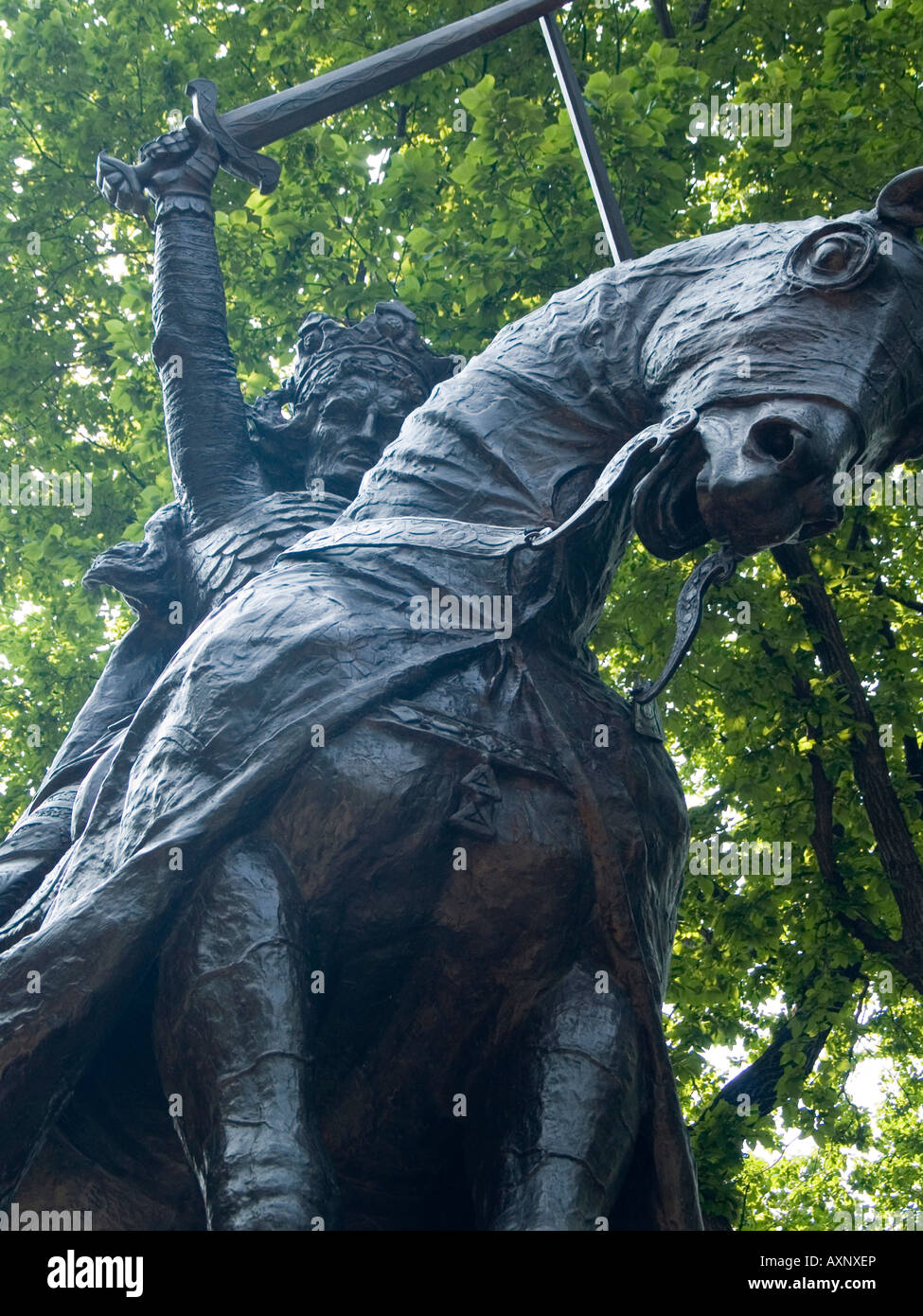 Close up of a bronze statue of King Jagiello in Central Park, New York