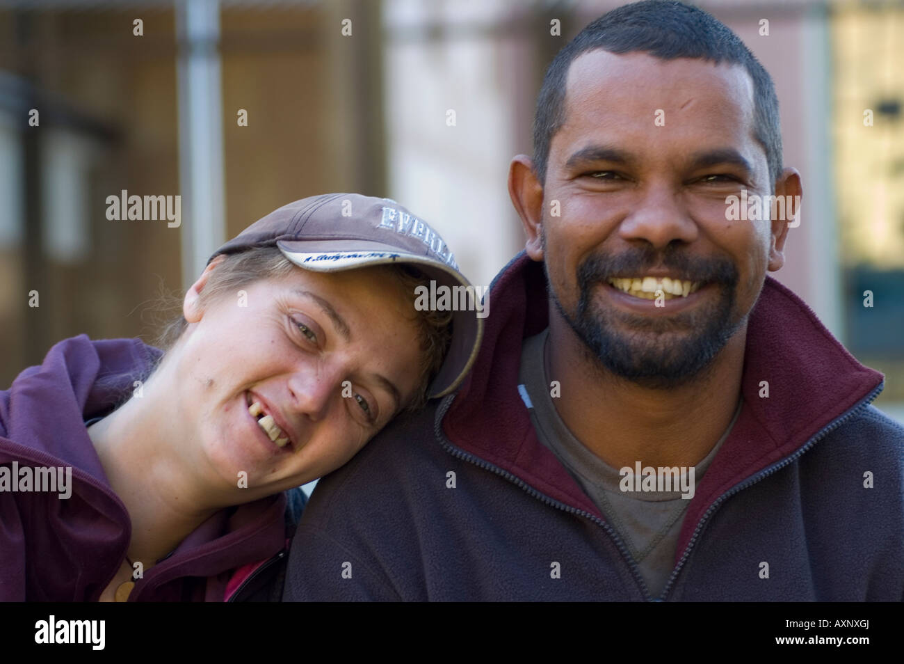 2 homeless people in love Stock Photo Alamy