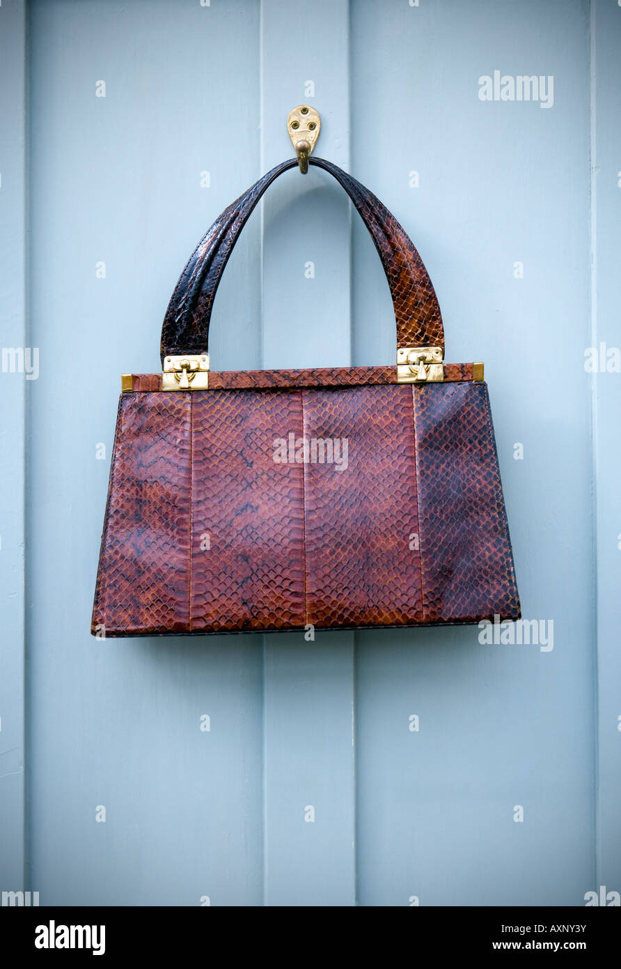 Vintage 1950's brown snakeskin handbag Stock Photo