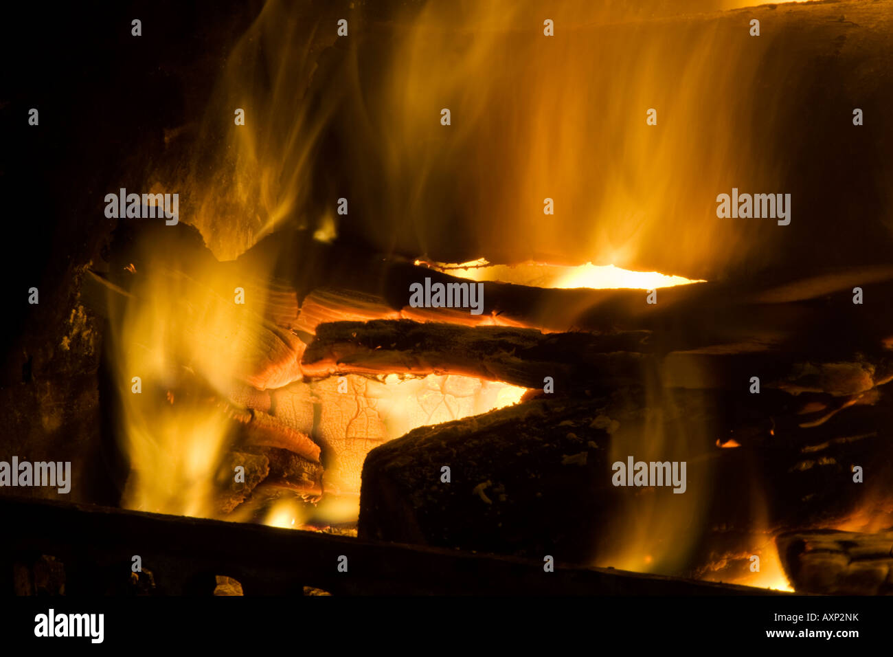Burning wood in fireplace Stock Photo - Alamy