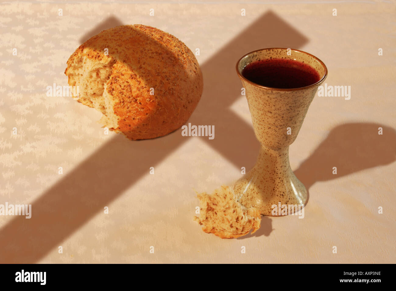 Communion elements and the cross Stock Photo