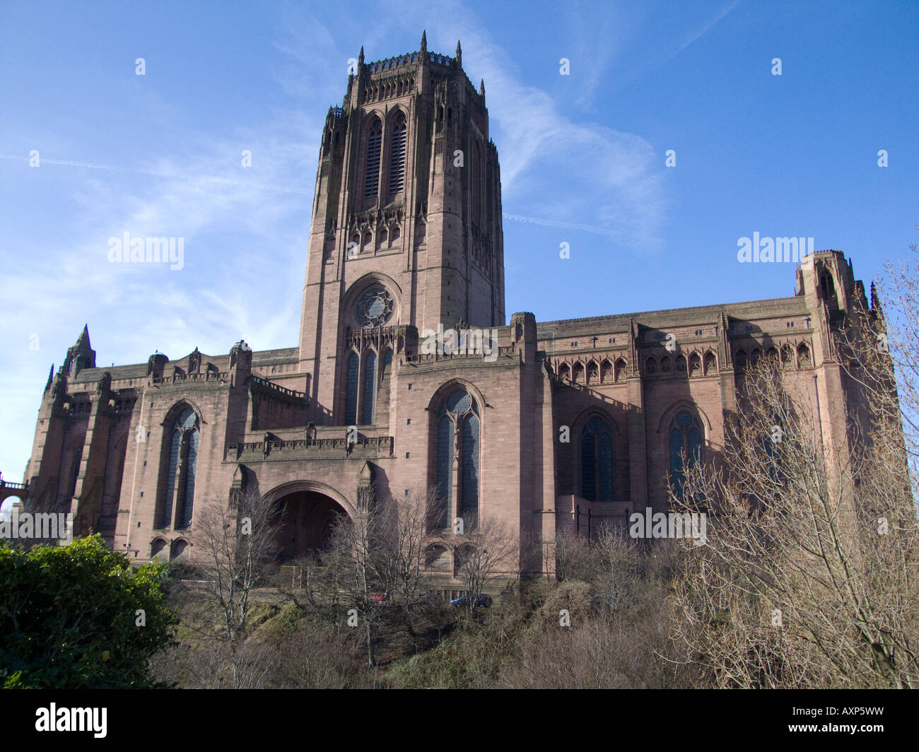 Liverpool Anglican Cathedral, the view over St.James' Cemetery Stock Photo