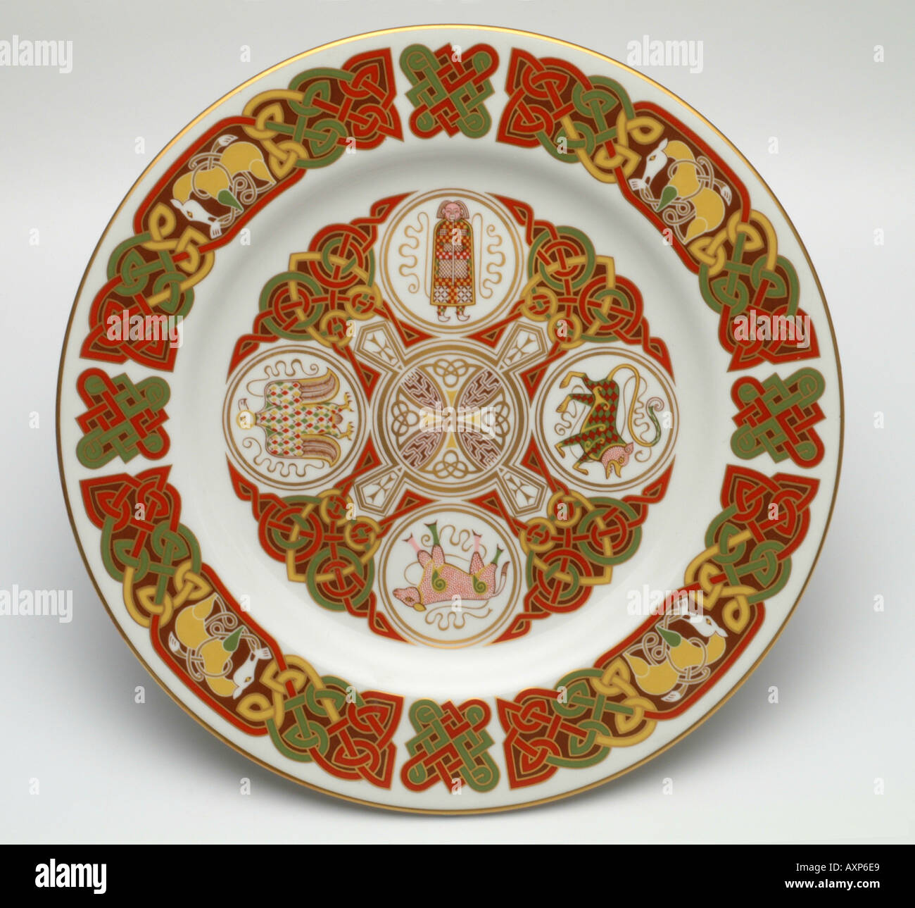durrow Spode china plates with Celtic designs inspired by the Christian Gospels128 Stock Photo