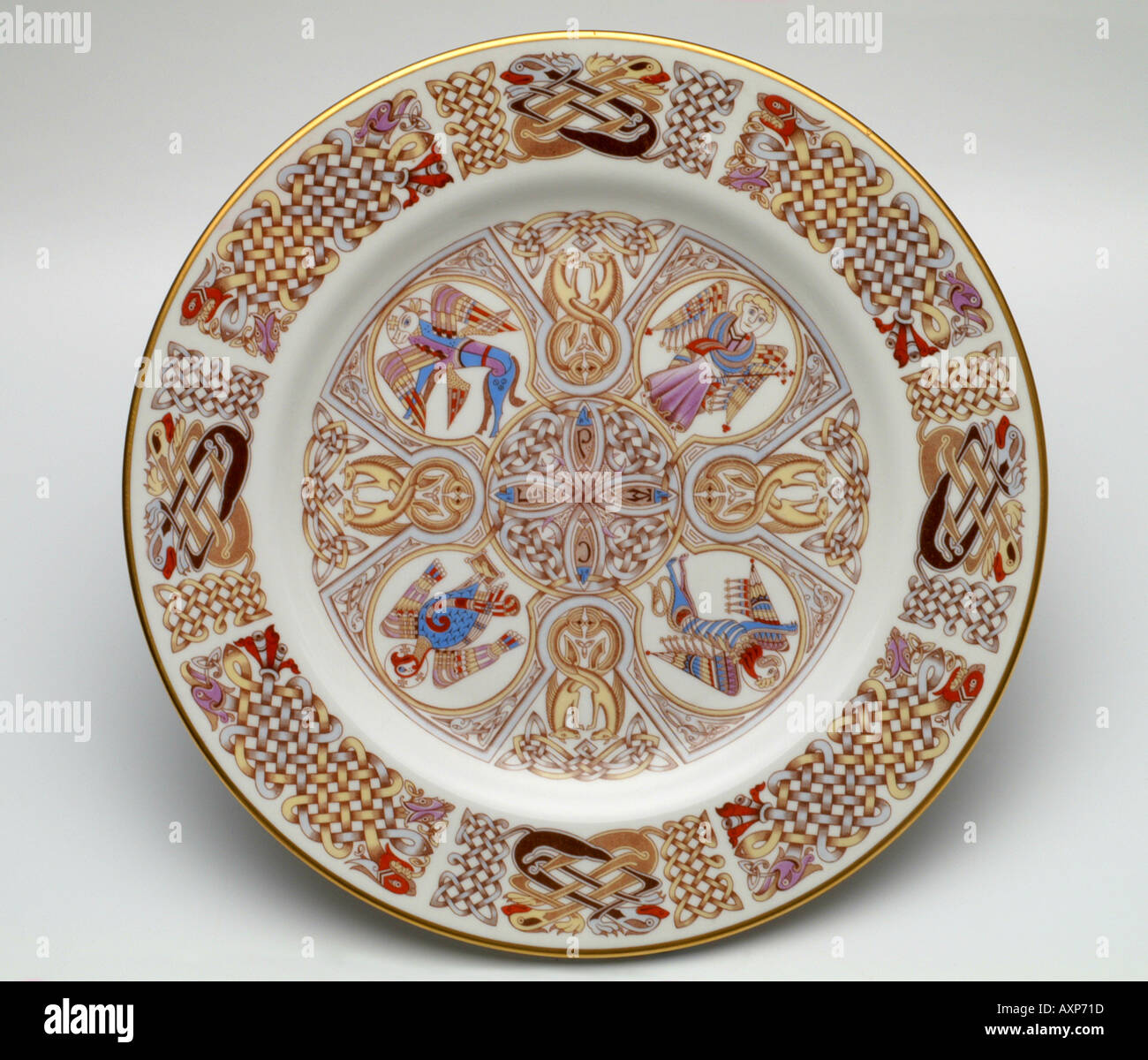iona Spode china plates with Celtic designs inspired by the Christian Gospels Stock Photo