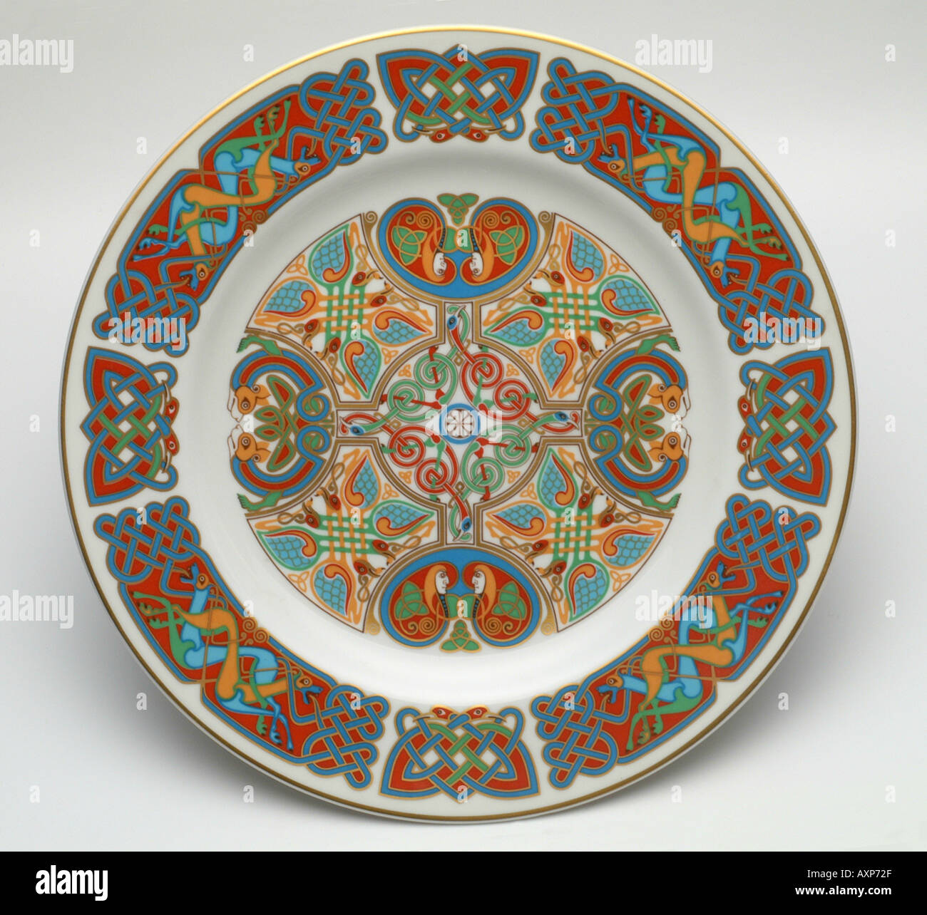 lindisfarne Spode china plates with Celtic designs inspired by the Christian Gospels Stock Photo