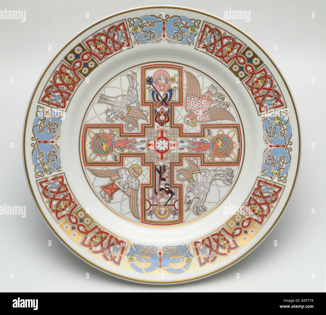 saint Chad Spode china plates with Celtic designs inspired by the Christian Gospels Stock Photo