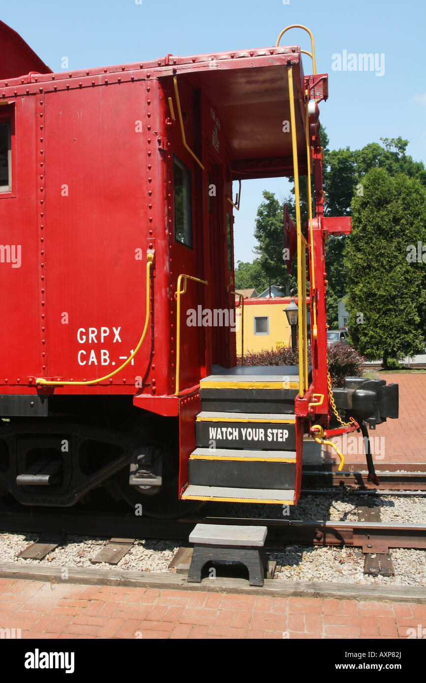 Greenville Railroad Park and Museum Greenville Pennsylvania Train Caboose Watch your step Stock Photo