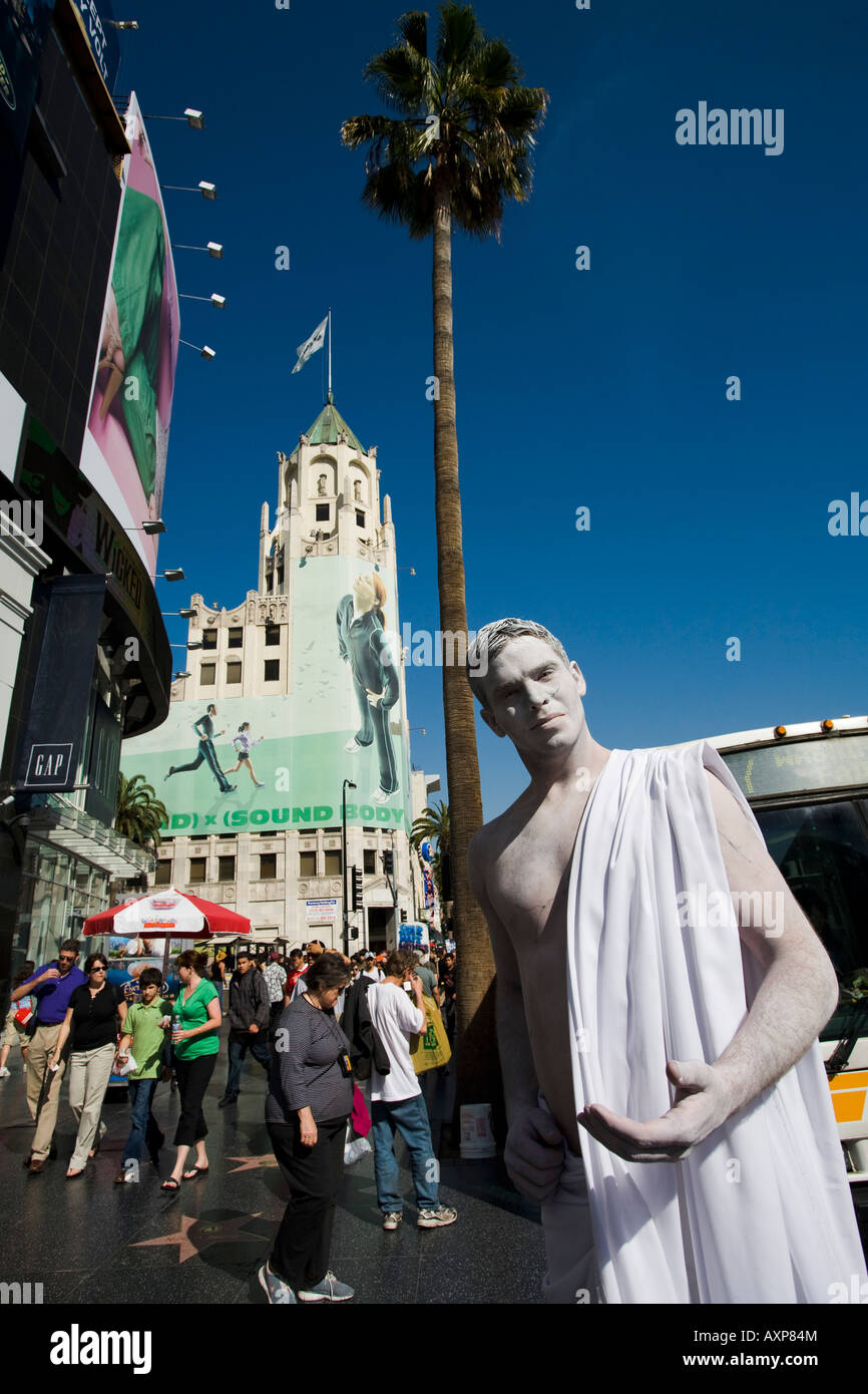 A student of the American Academy of Dramatic Arts displays his skills at make up on Hollywood Boulevard Stock Photo