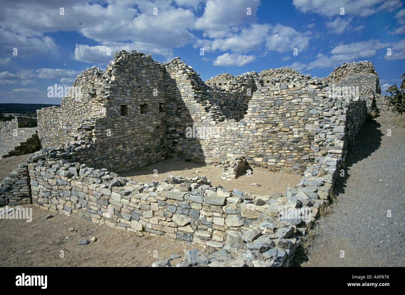 The ruins of the ancient Anasazi Indian town of Gran Quivera in Salinas National Park or Monument in southern New Mexico Stock Photo