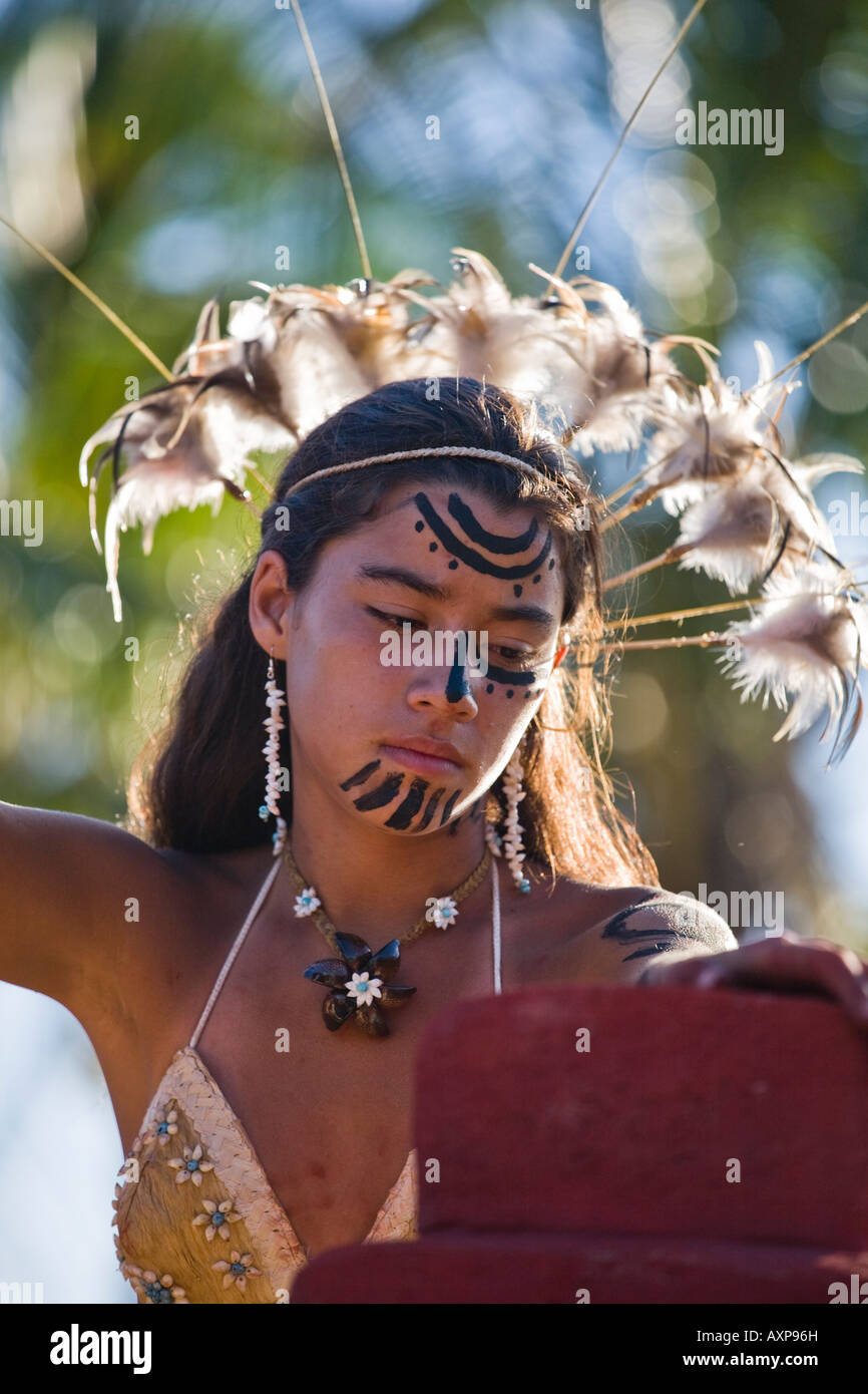 Rapa Nui girl dressed in festival clothing for the annual Tapati ...