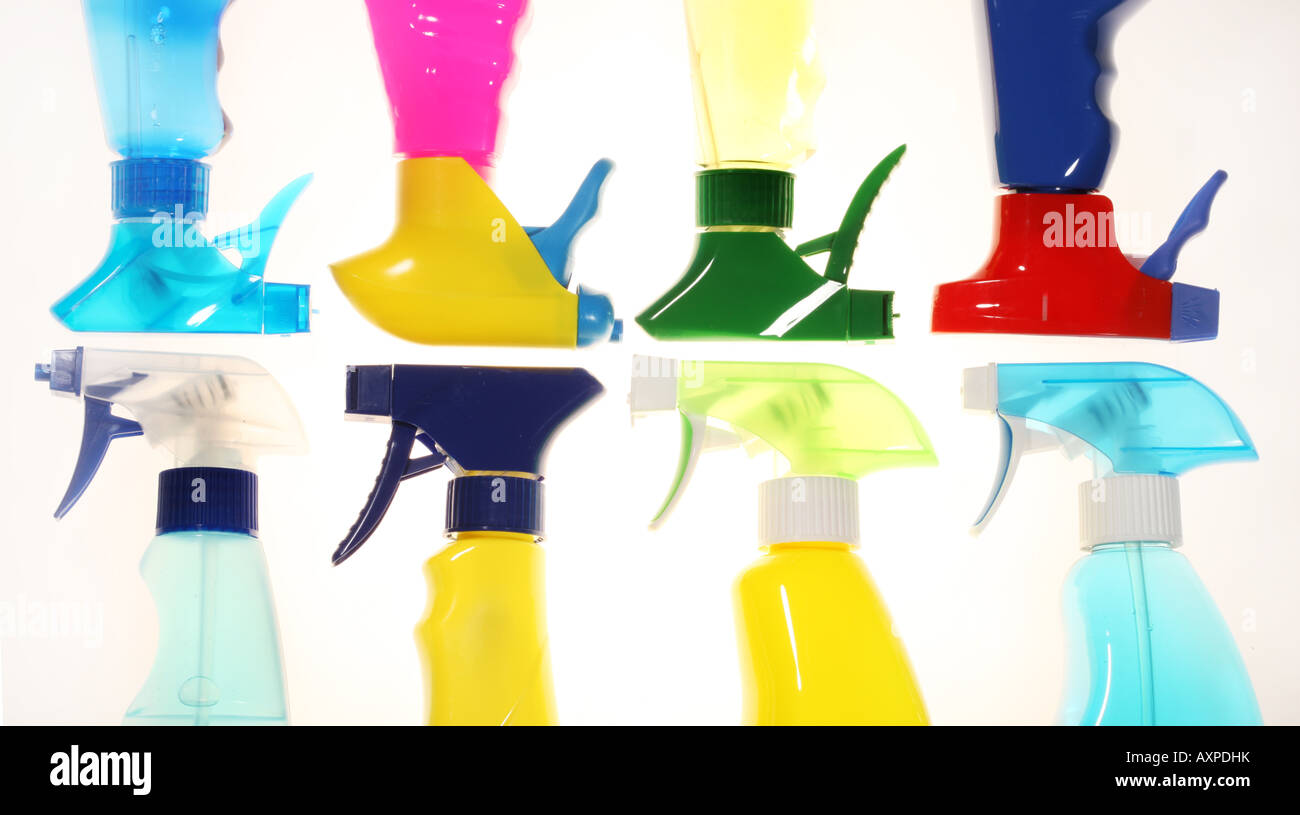 Plastic bottles with liquid cleaning agents Stock Photo Alamy