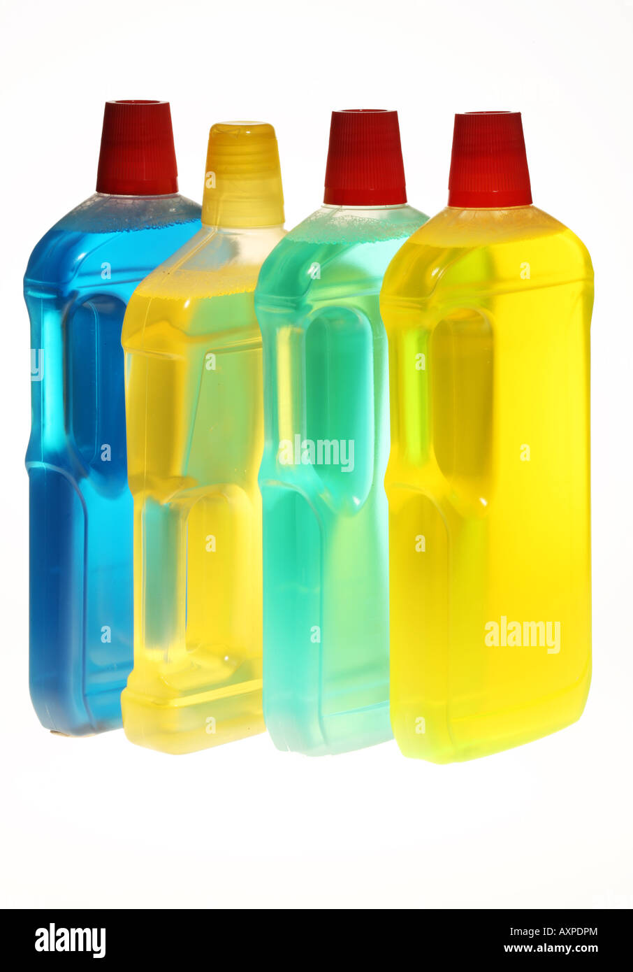 Plastic bottles with liquid cleaning agents Stock Photo Alamy
