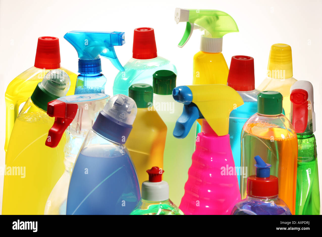 Plastic bottles with liquid cleaning agents Stock Photo Alamy