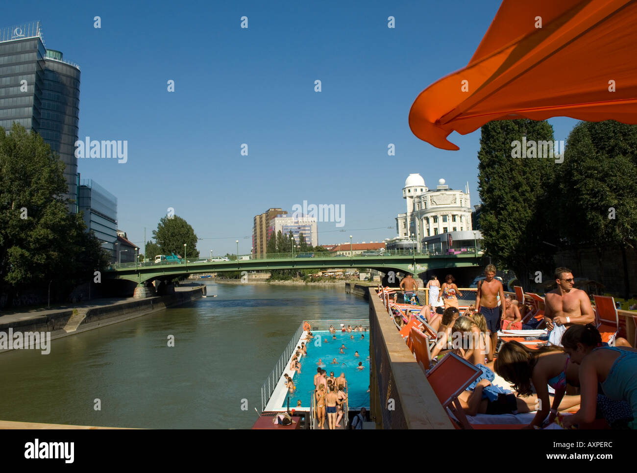 Vienna, swimming pool on the Danube Channel Stock Photo