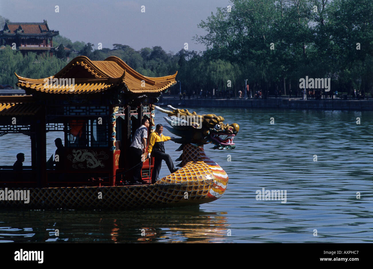 China Beijing Summer Palace boat on Kunming Lake. April 17, 2005 Stock Photo