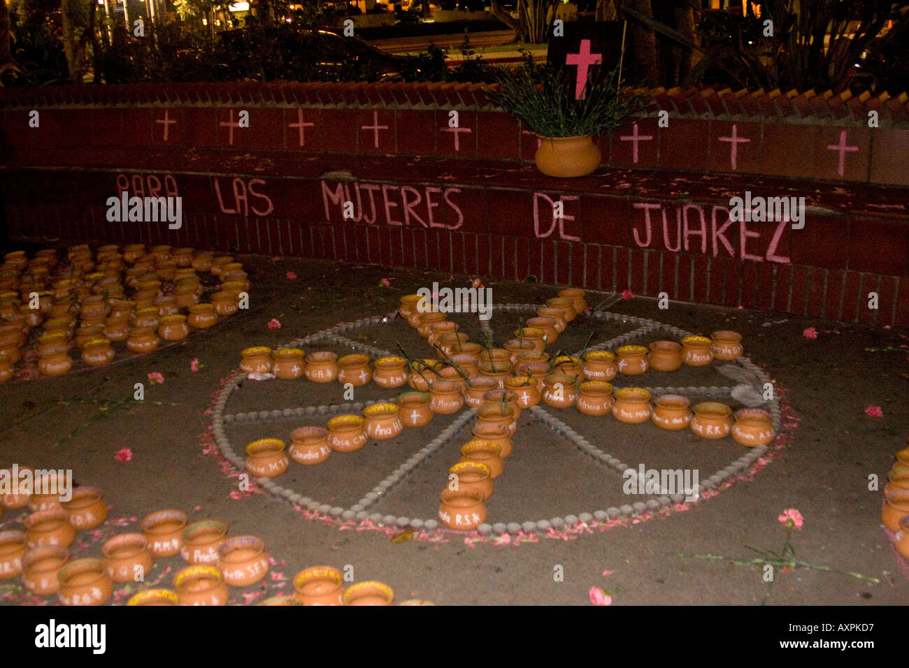 Altar for the murdered women of Juarez, Mexico, Day of the Dead 2005, Paseo De La Plaza, near Olvera Street Stock Photo