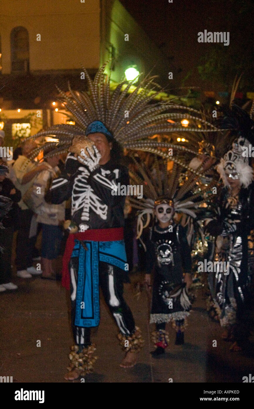 Day of the Dead procession 2005 from Olvera Street into Paseo de la Plaza, oldest part of Los Angeles, Southern California Stock Photo