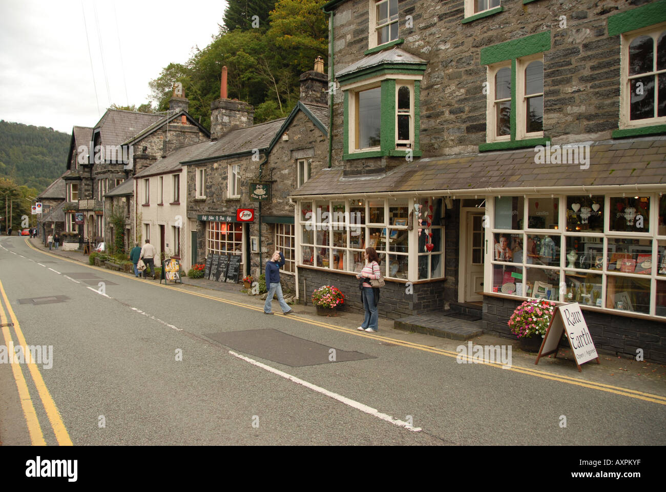 People and Shops in Summer Betws y Coed Snowdonia North West Wales