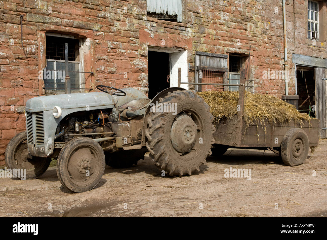 Old Gray Fergie with trailer on Cumbria Stock Photo