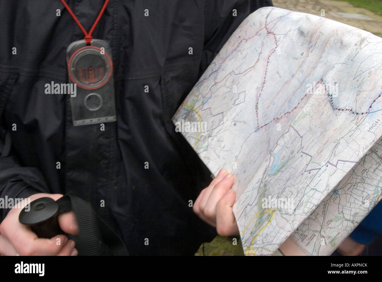 a map and compass Stock Photo