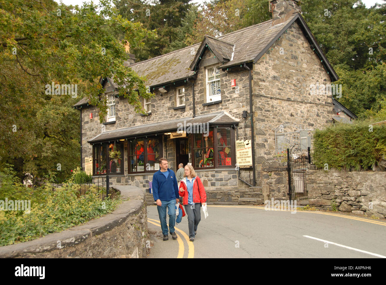 People and Shops Betws y Coed Snowdonia North West Wales Stock Photo