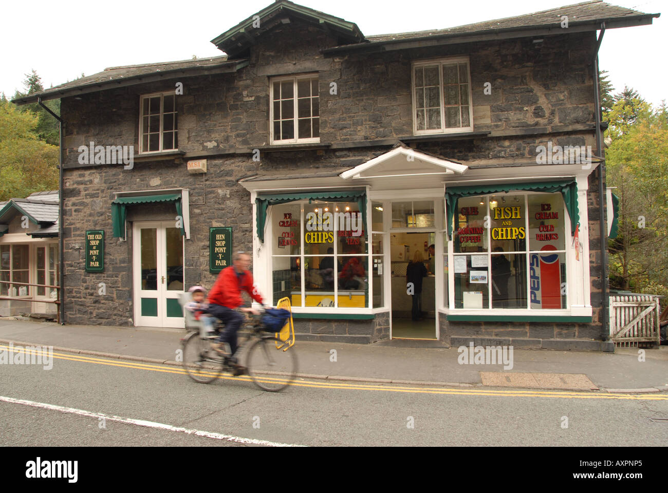 People and Shops Betws y Coed Snowdonia North West Wales Stock Photo