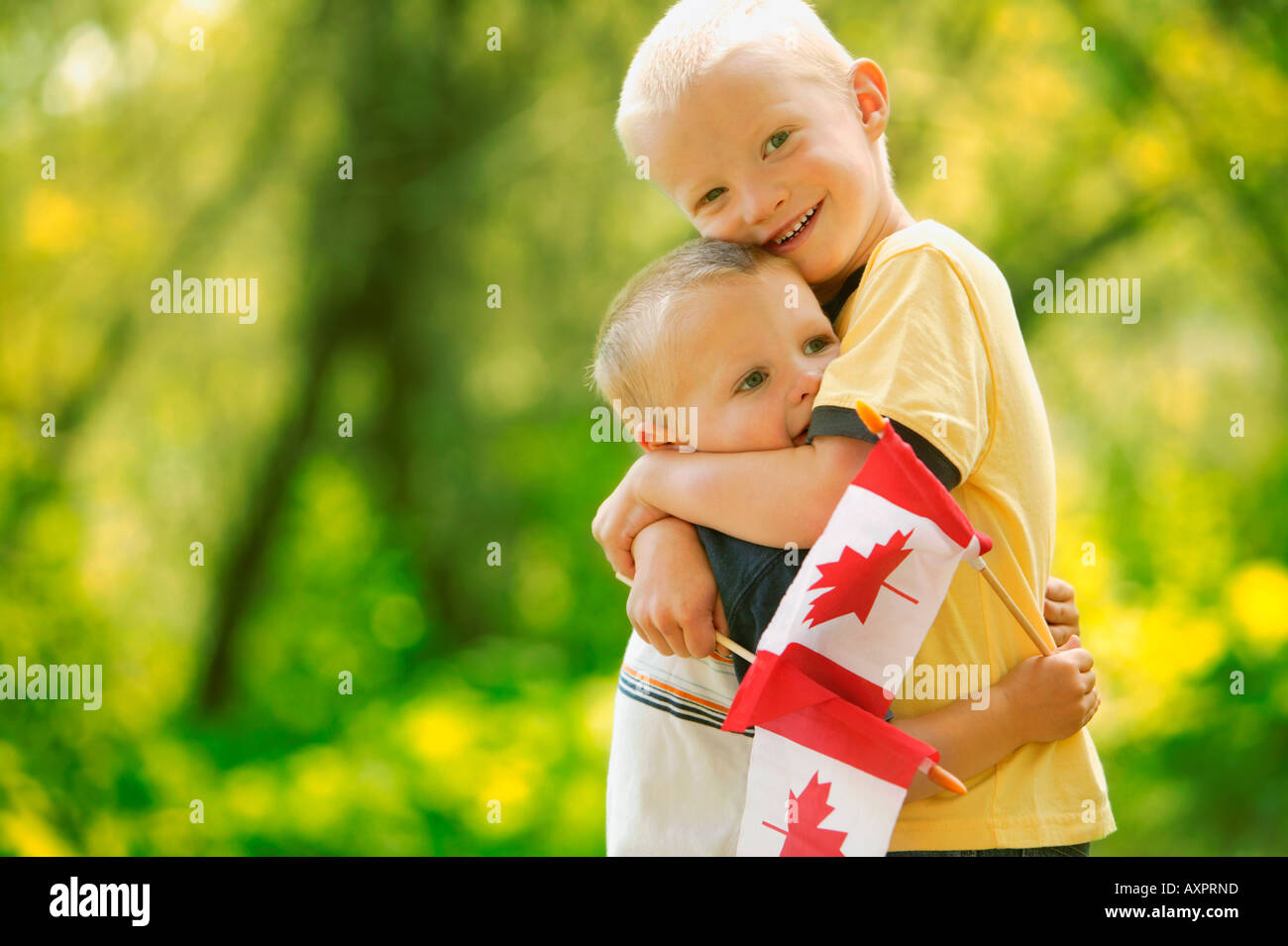 Boys with Canadian flags Stock Photo