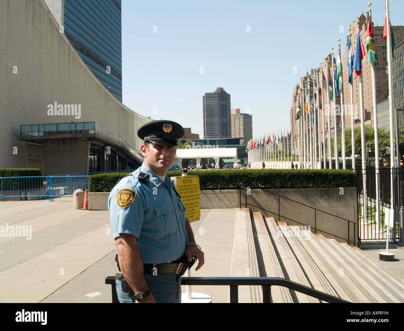 An officer outside the United Nations complex in New York City, USA
